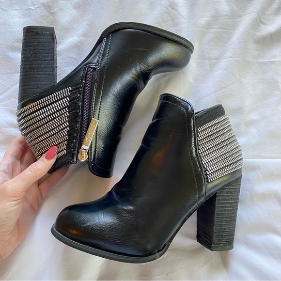 DbDk Fashion Black Heel Ankle Booties Boot Shoes Silver Zippers Detail - Picture 2 of 3